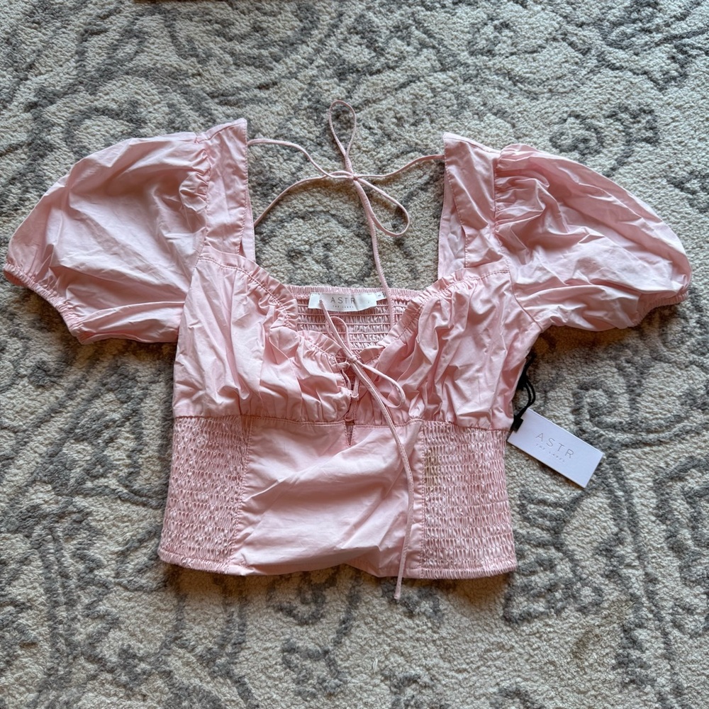 Astr Pink Ruched Smocked Blouse